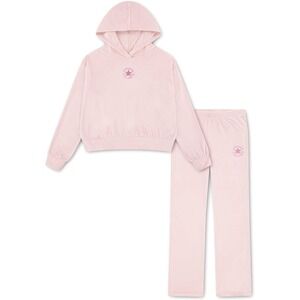 Converse Girls SZ 6X Velour Tracksuit Set Pink Hoodie and Flared Pants